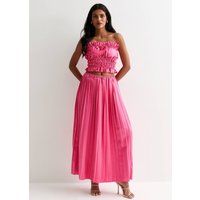 Gini London Women's Hot Pink Pleated Maxi Skirt | Size: 10