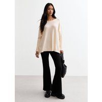 Gini London Women's Cream Fine Knit Batwing Oversized Jumper in White | Size: Small/Medium