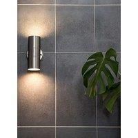 2 x Brushed Chrome Outdoor Garden Up/Down Security Wall Lights  No Bulbs  Minisun