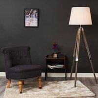 Modern Wooden Tripod Floor Standard Lamp + Fabric Shade LED Light Bulb Lounge