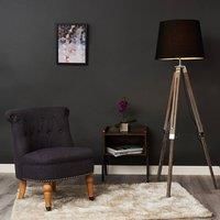 Modern Wooden Tripod Floor Standard Lamp + Fabric Shade LED Light Bulb Lounge