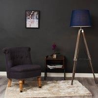 MiniSun Modern Distressed Wood and Silver Chrome Tripod Floor Lamp with a Navy Blue Tapered Light Shade