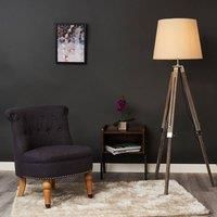 MiniSun Modern Distressed Wood and Silver Chrome Tripod Floor Lamp with a Beige Tapered Light Shade