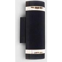 MiniSun Pair of Modern Aluminium Curved Outdoor IP54 Rated Black Ribbed Contrasting Glass Shade Wall Light Fittings