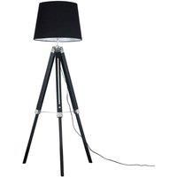 Black Wooden Tripod Floor Standard Lamp Shade Lampshade LED Light Bulb Lounge