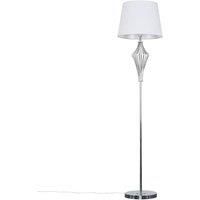 Modern Polished Chrome Metal Wire Geometric Diamond Design Floor Lamp with a White Tapered Shade