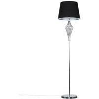 MiniSun Modern Polished Chrome Metal Wire Geometric Diamond Design Floor Lamp with a Black Tapered Shade