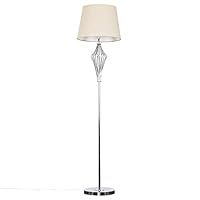 MiniSun Modern Polished Chrome Metal Wire Geometric Diamond Design Floor Lamp with a Beige Tapered Shade