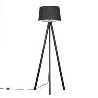 MiniSun Modern Black Wood Tripod Floor Lamp with a Black Tapered Shade