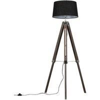Adjustable Wooden Tripod Floor Lamp Standard Light Cotton Empire Shade LED Bulb