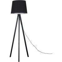 Modern Black Wood Tripod Floor Lamp Standard Lighting Cotton Shade LED Bulb
