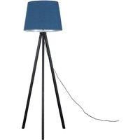 Modern Black Wood Tripod Floor Lamp Standard Lighting Cotton Shade LED Bulb