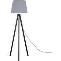 MiniSun Modern Black Wood Tripod Design Floor Lamp with a Grey Tapered Shade