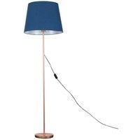 MiniSun Modern Copper Metal Standard Floor Lamp with a Navy Blue Tapered Shade