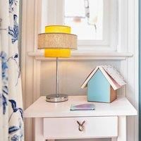 Pair of Metal LED Touch Table Lamps 4 Stage Dimmer & 2 Tier Herringbone Shades