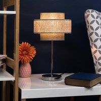 Pair of - Modern Polished Chrome Touch Bedside Table Lamps with a Dark Grey & Light Grey Herringbone Shade