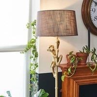 Modern Gold Hanging Monkey Design Floor Lamp with a Grey Tapered Shade