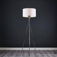 Modern LED Floor Lamp Tripod Chrome XL Drum Shades LED Light Bulb Lounge Light