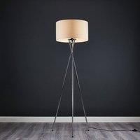 Tall Floor Lamp Chrome Tripod Standard Light Large Fabric Lampshade LED Bulb