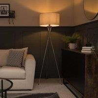 Modern LED Floor Lamp Tripod Chrome XL Drum Shades LED Light Bulb Lounge Light