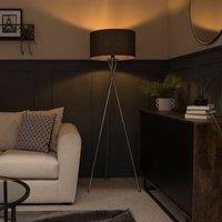 Tall Floor Lamp Chrome Tripod Standard Light Large Fabric Lampshade LED Bulb