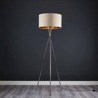 Modern Chrome Tripod Floor Standard Lamp Fabric Drum Light Shade + LED GLS Bulb