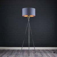 Tripod Floor Lamp in Chrome with Shade  Grey & Copper