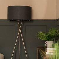 Modern Chrome Tripod Floor Standard Lamp Fabric Drum Light Shade + LED GLS Bulb