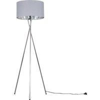 Modern Chrome Tripod Floor Standard Lamp Fabric Drum Light Shade + LED GLS Bulb