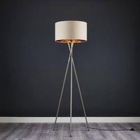 Tripod Floor Lamp Standard Light Brushed Chrome Cotton Lampshade LED GLS Bulb