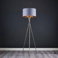 Tripod Floor Lamp Standard Light Brushed Chrome Cotton Lampshade LED GLS Bulb