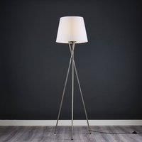 Modern Brushed Chrome Tripod Floor Lamp Standard Light Tapered Shade LED Bulb