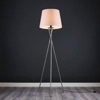 Modern Brushed Chrome Tripod Floor Lamp Standard Light Tapered Shade LED Bulb