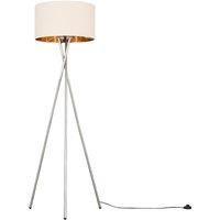MiniSun | Modern Brushed Chrome Floor Lamp with a Beige and Gold Shade | Floor Lamps & Torchieres, Home Décor & Improvement Essential | Includes 6W GLS Bulb [3000K Warm White]
