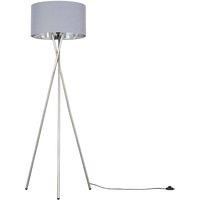 MiniSun Modern Brushed Chrome Metal Tripod Floor Lamp with a Grey & Chrome Cylinder Shade - Complete with a 6w LED Bulb [3000K Warm White]