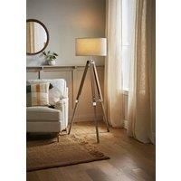 Standard Tripod Floor Lamp Modern Standing Wooden Drum Shades Bulb Living Room