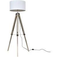 Standard Tripod Floor Lamp Modern Standing Wooden Drum Shades Bulb Living Room