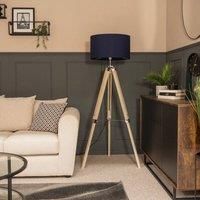 Standard Tripod Floor Lamp Modern Standing Wooden Drum Shades Bulb Living Room