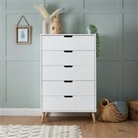 Obaby Maya Tall Boy (White with Natural) With 5 Large Drawers, RRP £299.99