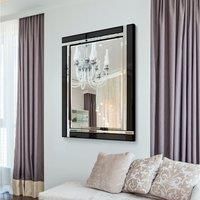 Large Wall Mirror Black Silver All Glass Art Deco 2Ft4 X 3Ft4 100cm X 70cm