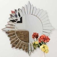 MirrorOutlet Large Modern Round Sunburst Design Venetian All Glass Wall Mirror 2Ft8 80cm, Silver, 61x51