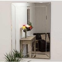 Modern All Glass Large Bevelled Wall Mirror 3ft7 x 2ft7 (110cm x 78cm)