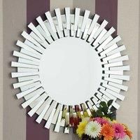 Extra Large Round Silver All Glass Starburst Wall Mirror Modern 3Ft 91cm