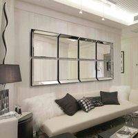 All Glass Modern 8 Panel Tray Design Wall Mirror 8ft1 x 5ft6