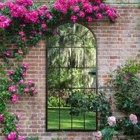 New Black Multi Panelled Arched Window Garden Outdoor Mirror 5ft3 x 2ft5