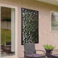 MirrorOutlet Metal Garden Mirror Screen Extra Large Leaf Effect 120cm x 60cm, Black, 120 x 60 cm