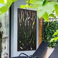 MirrorOutlet Metal Garden Screen Mirror Extra Large Flame Effect 120cm x 60cm, Black, 120 x 60 cm