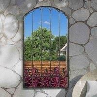 MirrorOutlet Large Metal Rustic Arched Shaped Window Garden Outdoor Mirror 160cm X 85cm, Black (GMA031)