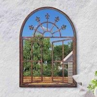 MirrorOutlet Large Metal Rustic Arched Shaped Window Garden Outdoor Mirror 89cm X 69cm, Bronze, GM094