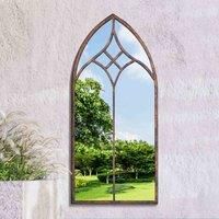 MirrorOutlet Large Metal Rustic Arched Shaped Window Garden Outdoor Mirror 100cm X 49cm, GM096, Bronze